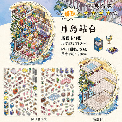 Oriental Mountain Lodge 3D Scene Sticker Collection - 4 Cute Miniature Scenes