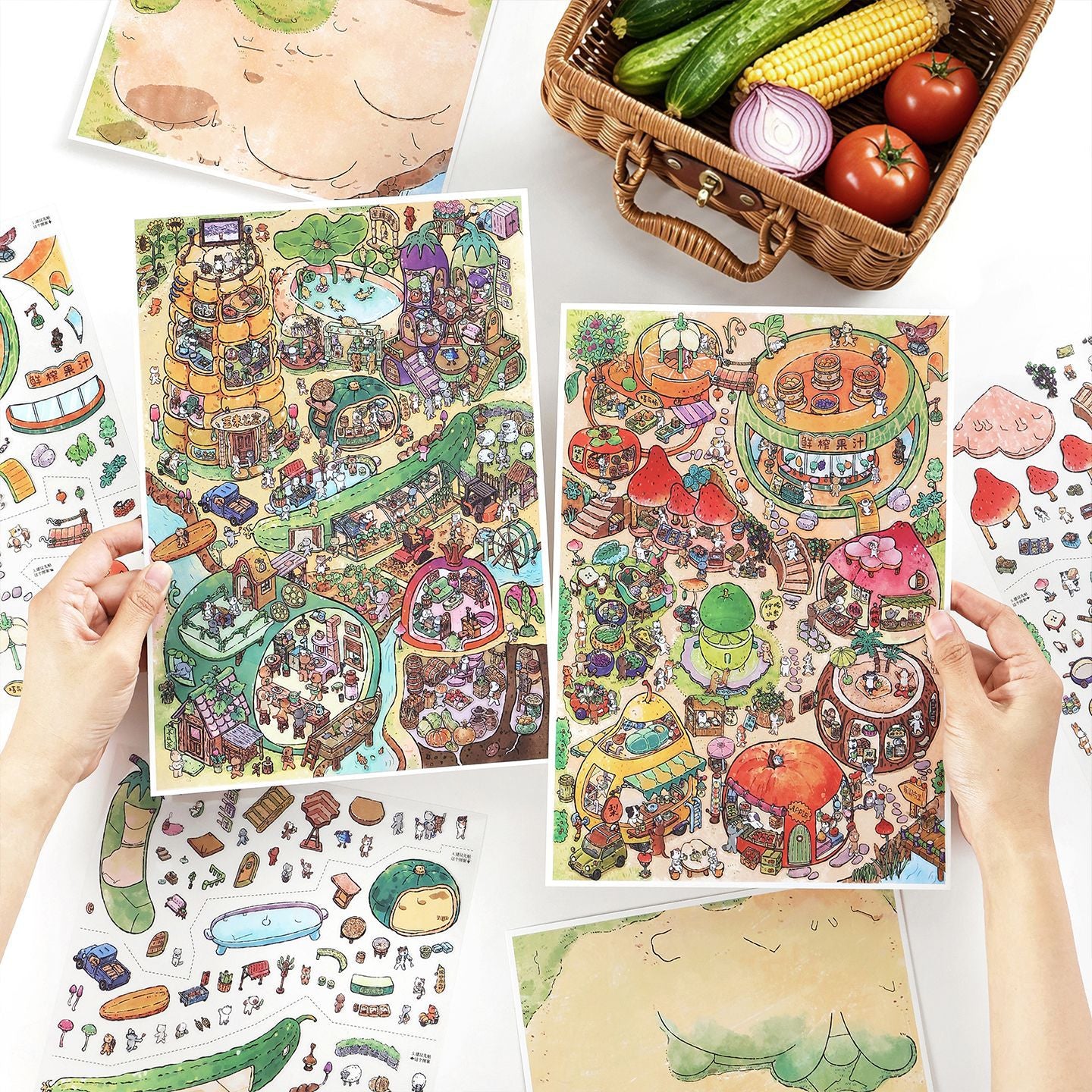 Pastoral Hearth‑scape DIY 3D Scene Sticker Collection - 2 lovely Miniature Scenes