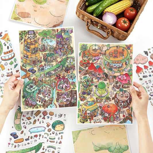 Pastoral Hearth‑scape DIY 3D Scene Sticker Collection - 2 lovely Miniature Scenes