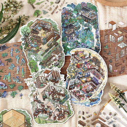 Mountain Moon Hermitage DIY 3D Scene Sticker Collection - 4 lovely Miniature Scenes