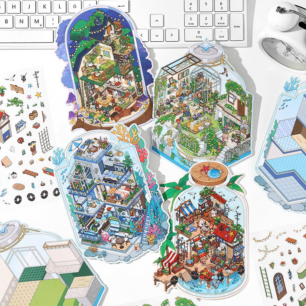 Starry Sea Market DIY 3D Scene Stickers Collection- 4 Cute Miniature Scenes