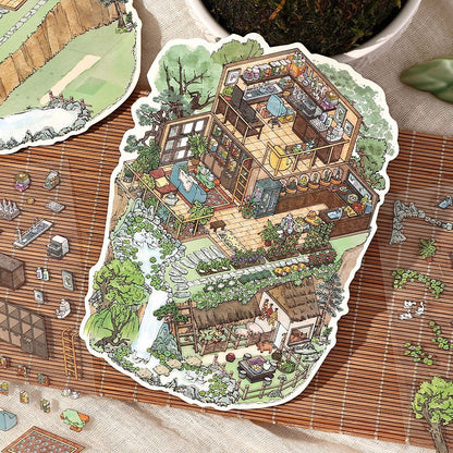 Mountain Moon Hermitage DIY 3D Scene Sticker Collection - 4 lovely Miniature Scenes