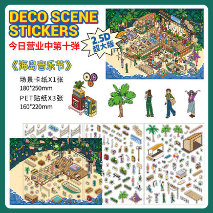 Cloud Islet Fun House DIY 3D Scene Sticker Collection - 2 Cute Miniature Scenes