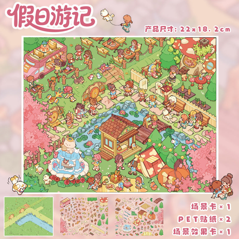 YL160 Summer Street Holiday DIY 3D Scene Stickers Collection- 2 Cute Miniature Scenes