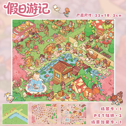 YL160 Summer Street Holiday DIY 3D Scene Stickers Collection- 2 Cute Miniature Scenes