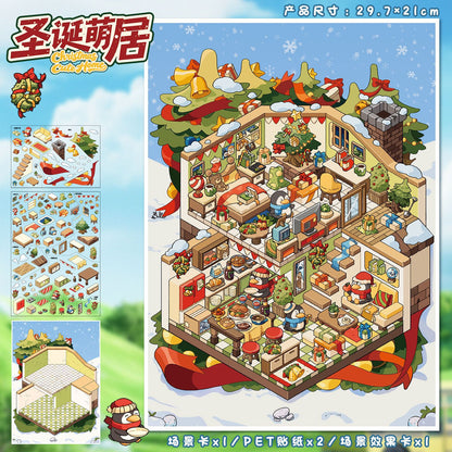 YL160 Christmas theme DIY 3D Scene Stickers Collection- 3 Cute Miniature Scenes