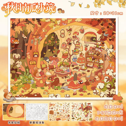 YL160 Four Seasons Secret Haven DIY 3D Scene Stickers Collection- 4 Cute Miniature Scenes