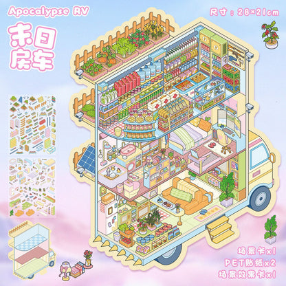 YL160 Adventurer's Cottage DIY 3D Scene Stickers Collection- 7 Cute Miniature Scenes