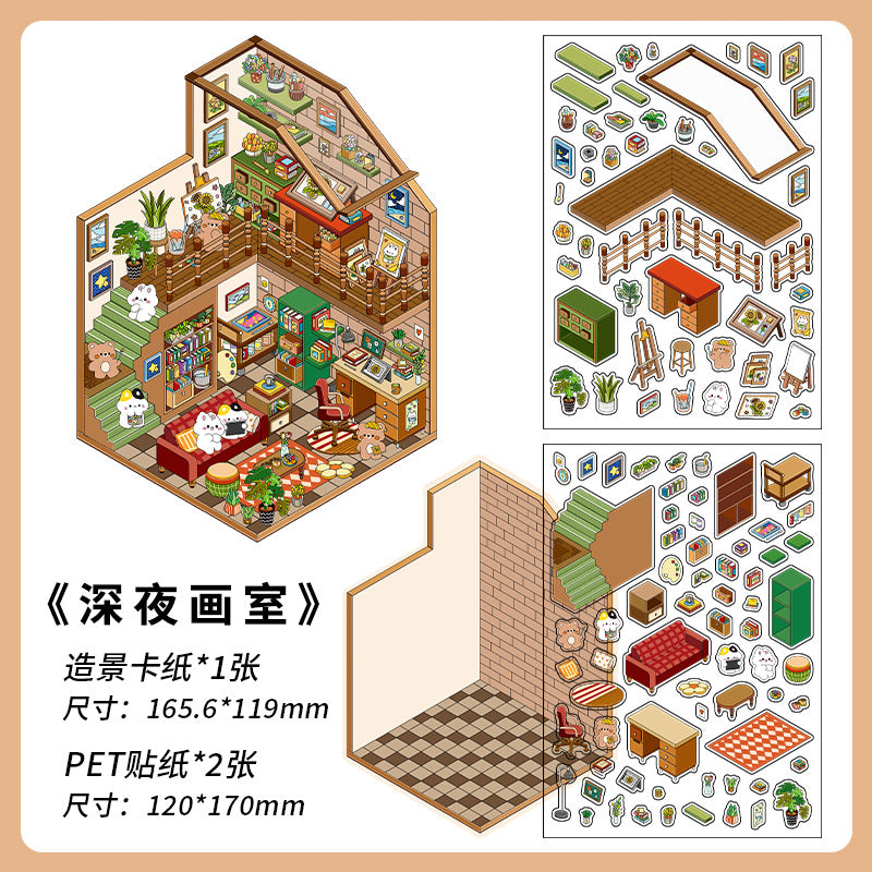 Four Warm Corners DIY 3D Scene Sticker Collection - 4 Cute Miniature Scenes