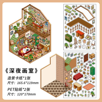 Four Warm Corners DIY 3D Scene Sticker Collection - 4 Cute Miniature Scenes