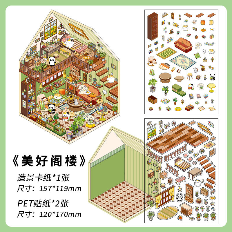 Four Warm Corners DIY 3D Scene Sticker Collection - 4 Cute Miniature Scenes