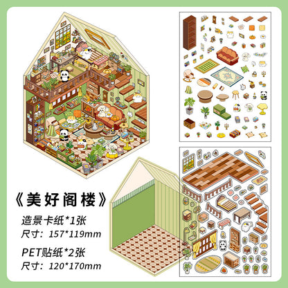 Four Warm Corners DIY 3D Scene Sticker Collection - 4 Cute Miniature Scenes