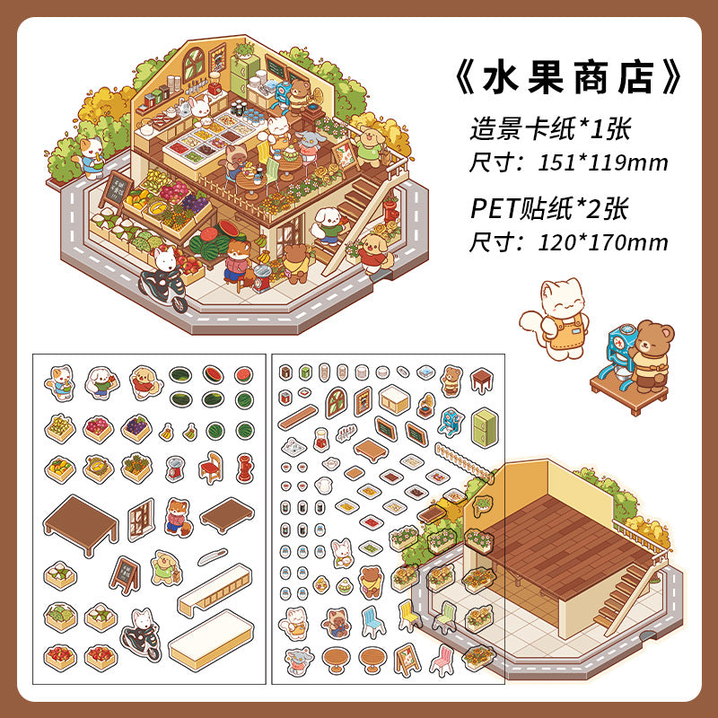 Country-style Eatery DIY 3D Scene Sticker Collection - 4 Cute Miniature Scenes