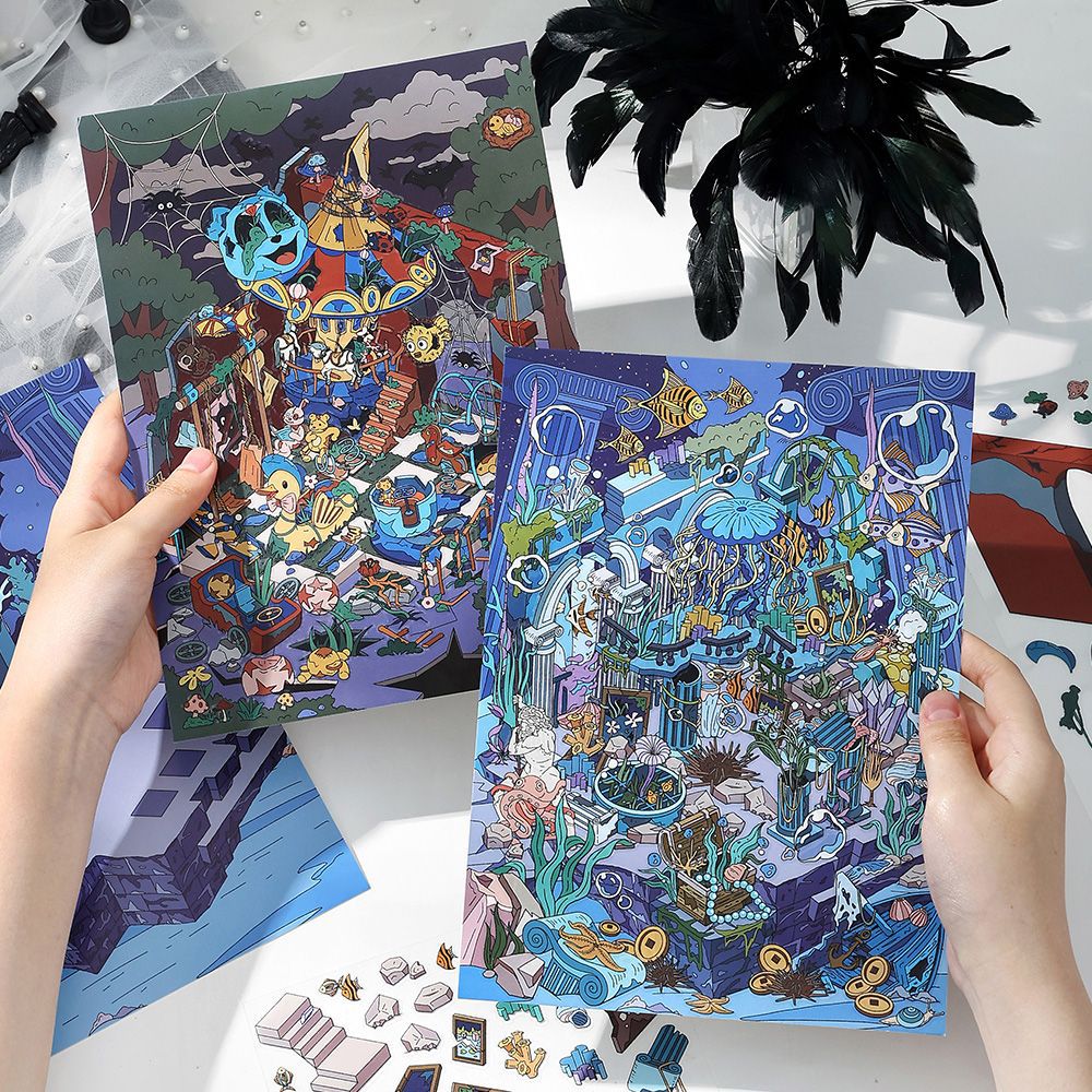 Old Ruins Illusion Club DIY 3D Scene Sticker Collection - 2 Cute Miniature Scenes