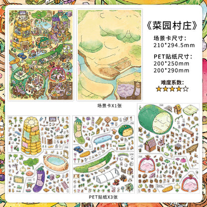 Pastoral Hearth‑scape DIY 3D Scene Sticker Collection - 2 lovely Miniature Scenes