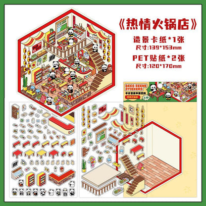 Sweet Fun Foodie Hut DIY 3D Scene Sticker Collection - 4 Cute Miniature Scenes