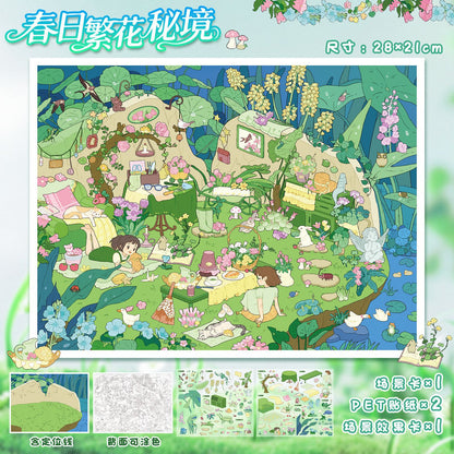 YL160 Four Seasons Secret Haven DIY 3D Scene Stickers Collection- 4 Cute Miniature Scenes