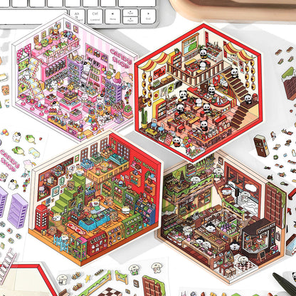 Sweet Fun Foodie Hut DIY 3D Scene Sticker Collection - 4 Cute Miniature Scenes