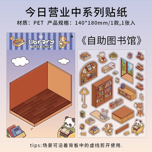 Self-service library DIY 3D Scene Stickers lovely Miniature Scene