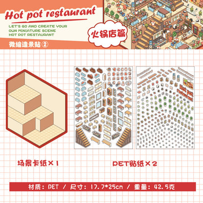 City Blocks 3D Scene Sticker Collection - 4 Cute Miniature Scenes
