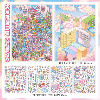 Fantasy City DIY 3D Scene Stickers lovely Miniature Scene