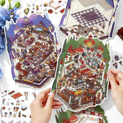 Twin Castle Mystery DIY 3D Scene Sticker Collection - 2 lovely Miniature Scenes