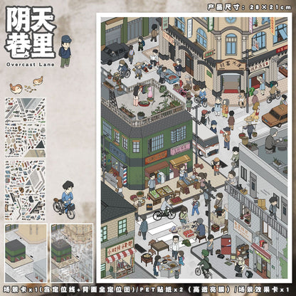 YL160 Old Town Glow DIY 3D Scene Stickers Collection- 3 Cute Miniature Scenes