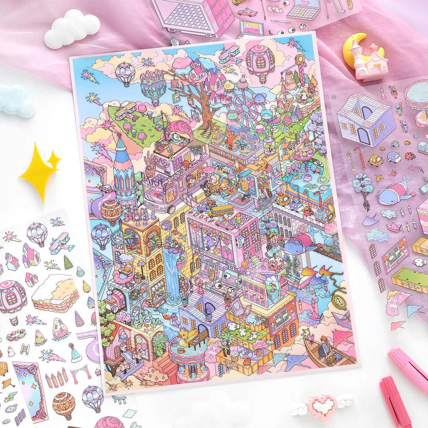 Fantasy City DIY 3D Scene Stickers lovely Miniature Scene