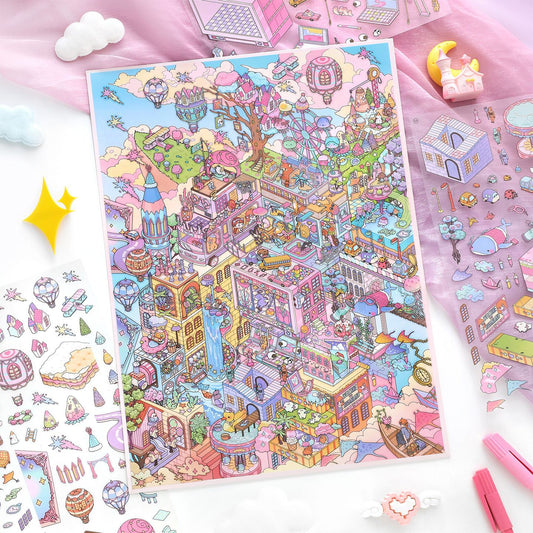 Fantasy City DIY 3D Scene Stickers lovely Miniature Scene