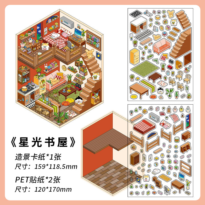 Four Warm Corners DIY 3D Scene Sticker Collection - 4 Cute Miniature Scenes
