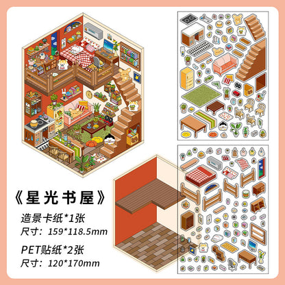 Four Warm Corners DIY 3D Scene Sticker Collection - 4 Cute Miniature Scenes