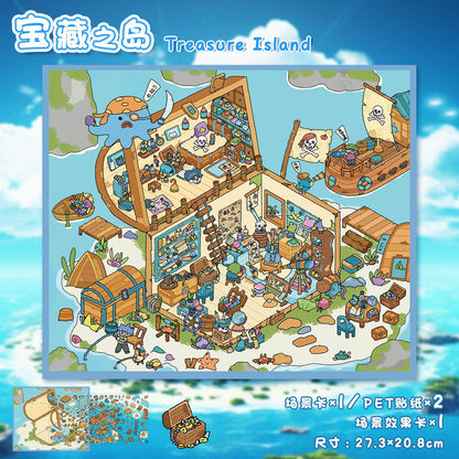 YL160 Fantasy Worlds DIY 3D Scene Stickers Collection- 9 Cute Miniature Scenes