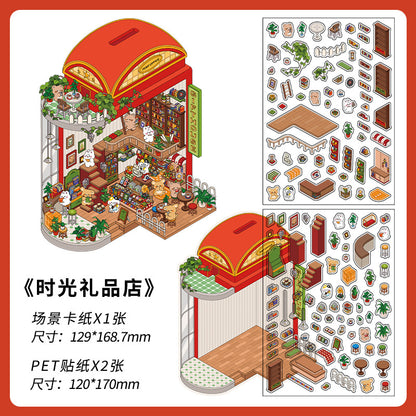 Corner Town DIY 3D Scene Sticker Collection - 4 Cute Miniature Scenes