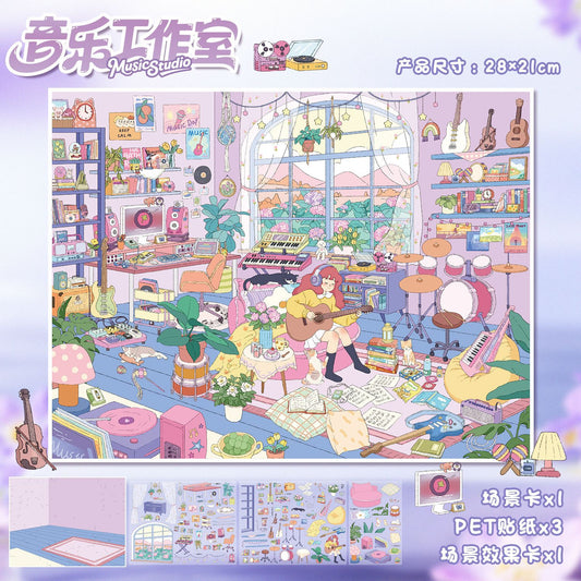 YL160 Realm of Diverse Works DIY 3D Scene Stickers Collection- 4 Cute Miniature Scenes