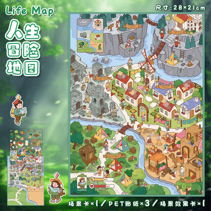 YL160 Adventurer's Cottage DIY 3D Scene Stickers Collection- 7 Cute Miniature Scenes
