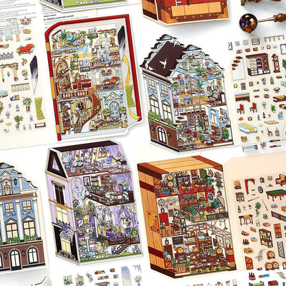 Vintage Elegant Room DIY 3D Scene Sticker Collection - 4 Cute Miniature Scenes