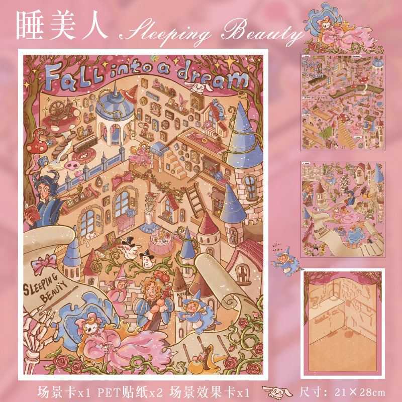 YL160 A Sweet and Warm Little World DIY 3D Scene Stickers Collection- 10 Cute Miniature Scenes