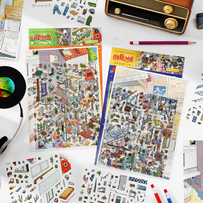 Suspended Floating City DIY 3D Scene Sticker Collection - 2 lovely Miniature Scenes
