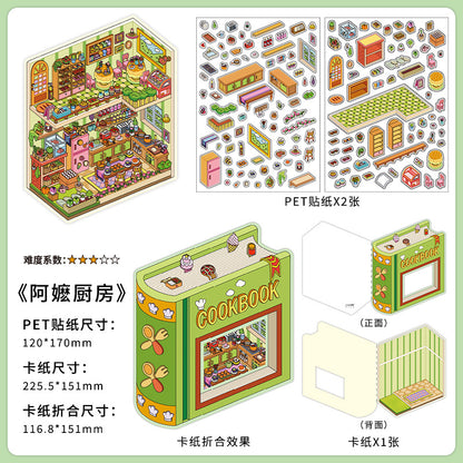 Time-Travelling Street Market DIY 3D Scene Stickers Collection- 4 Cute Miniature Scenes