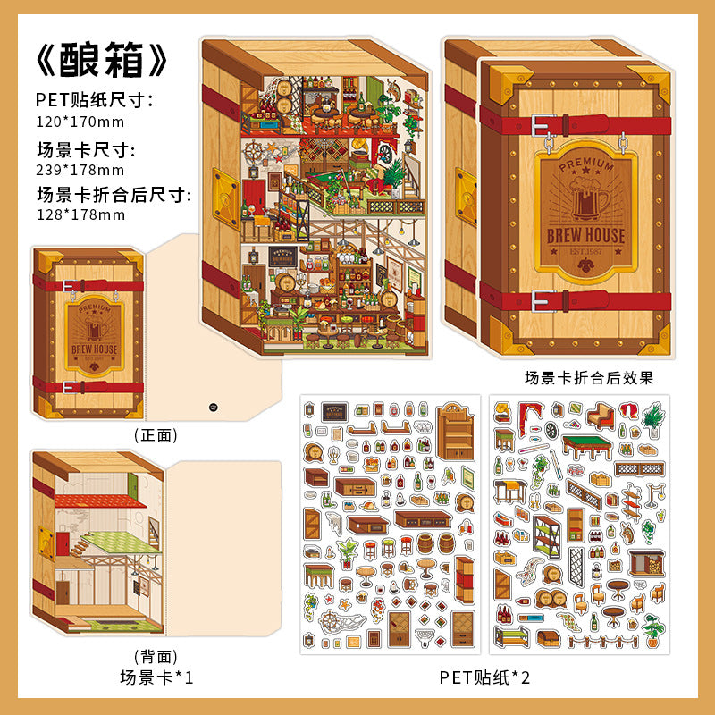 Vintage Elegant Room DIY 3D Scene Sticker Collection - 4 Cute Miniature Scenes