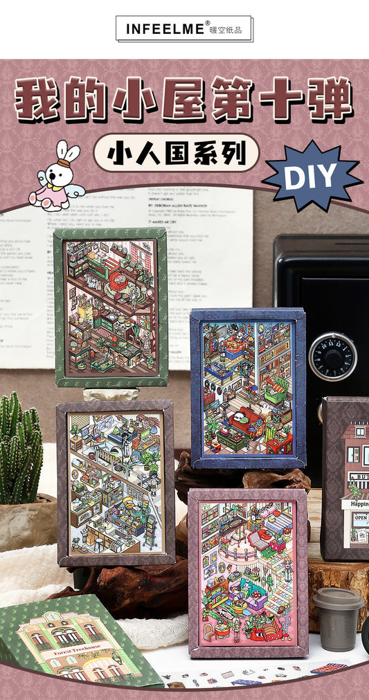 Tiny World Mini Cabin DIY 3D Scene Sticker Collection - 4 Cute Miniature Scenes
