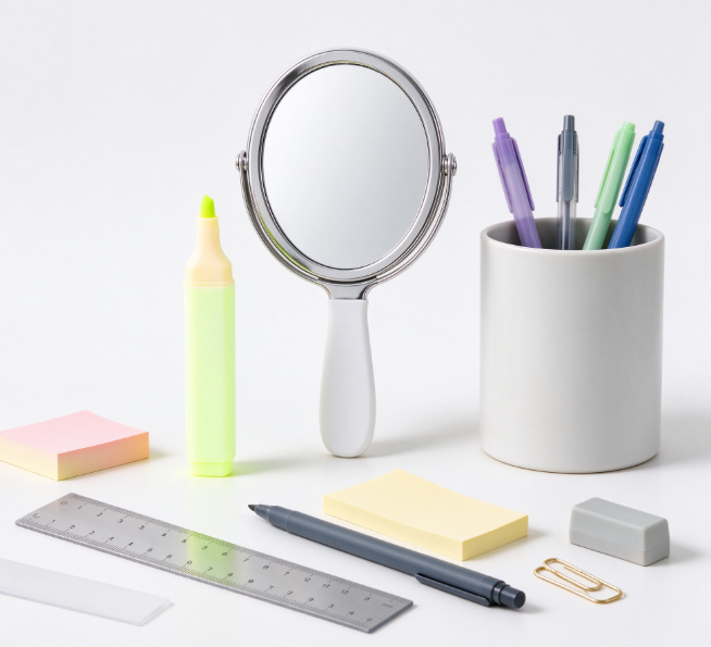 【2】Mixed Stationery Set for Family and Kids – Including but not limited to pen holders, highlighters, mirrors, etc.