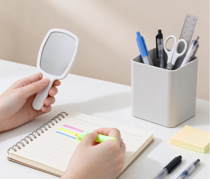 【2】Mixed Stationery Set for Family and Kids – Including but not limited to pen holders, highlighters, mirrors, etc.