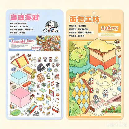 Happy Town DIY 3D Scene Sticker Collection - 2 lovely Miniature Scenes