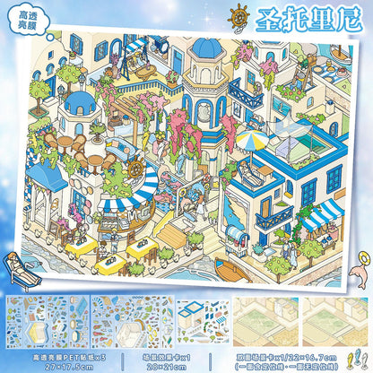 YL175 Whimsical Town Collection DIY 3D Scene Stickers Collection- 5 Cute Miniature Scenes