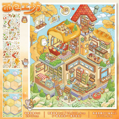 YL175 Whimsical Town Collection DIY 3D Scene Stickers Collection- 5 Cute Miniature Scenes