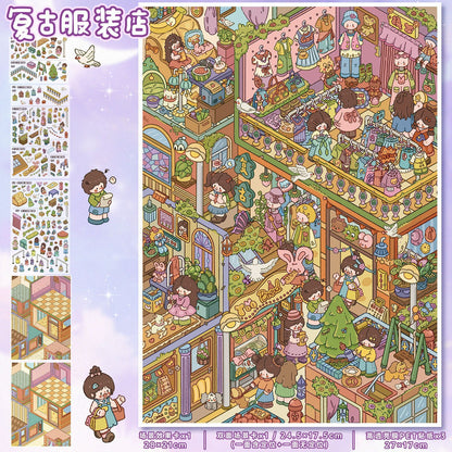 YL175 Old Town Nostalgia DIY 3D Scene Stickers Collection- 8 Cute Miniature Scenes