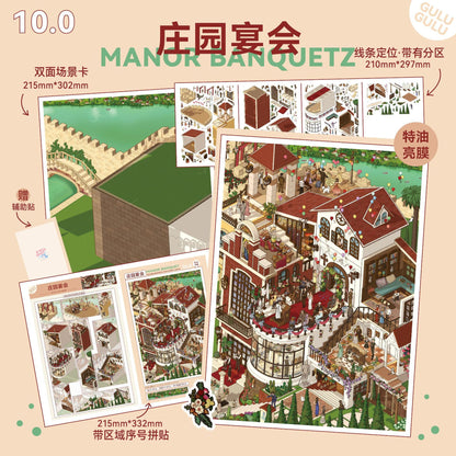 Panoramic Town DIY 3D Scene Sticker Collection - 4 lovely Miniature Scenes